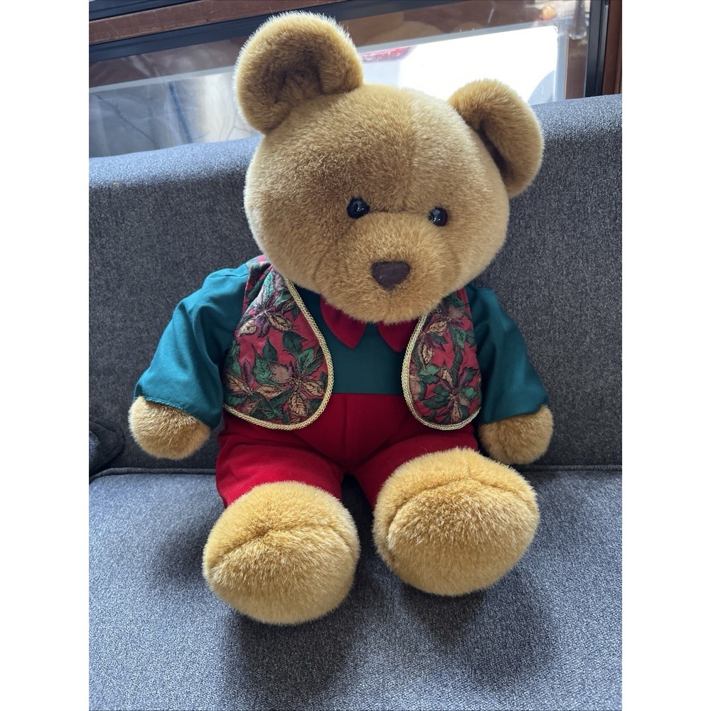 Vintage Commonwealth 1992 Christmas Teddy‎ Bear With Festive Outfit Bow Tie 20"